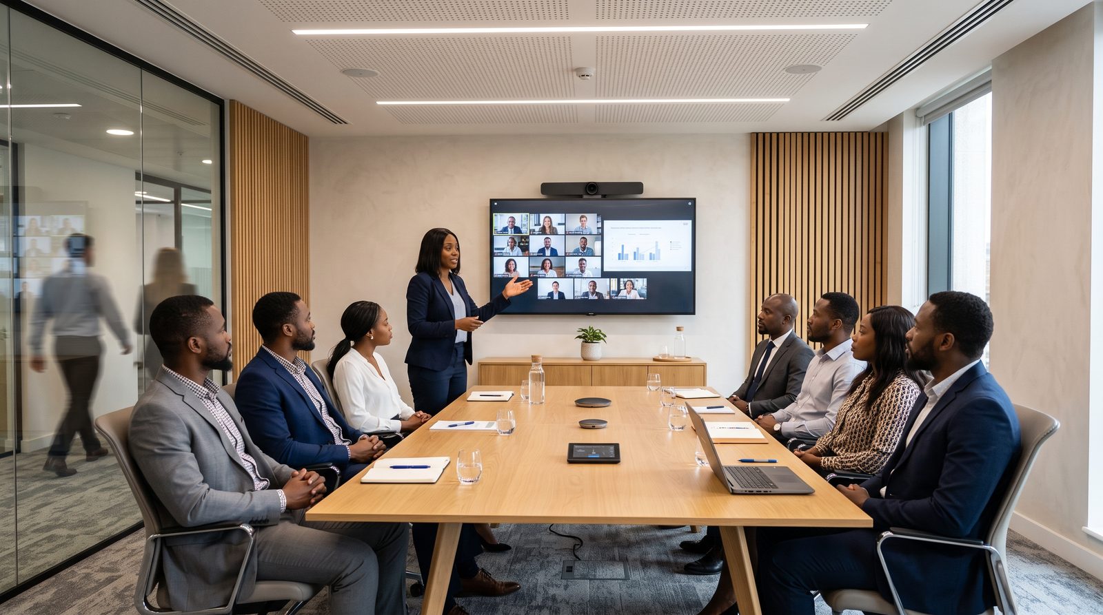 Salle de réunion équipée pour la visioconférence