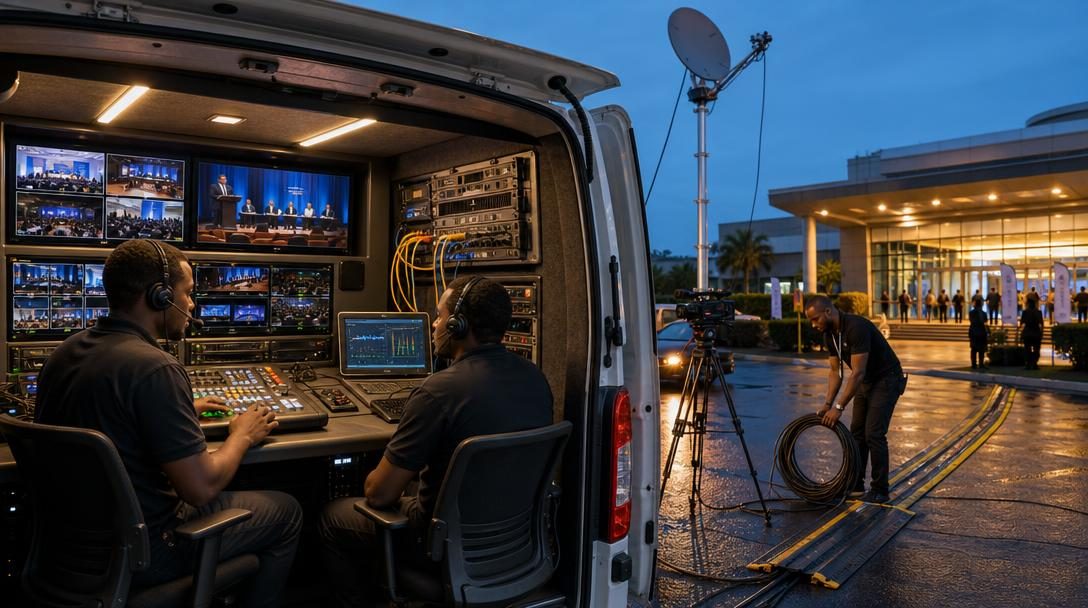 Studio de télévision équipé, caméras et éclairage