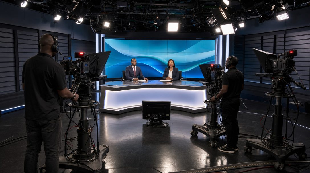 Plateau de télévision avec caméras et éclairage