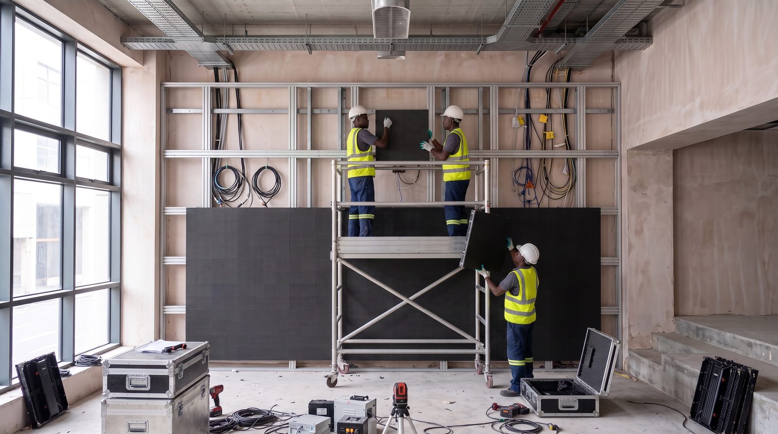 Mur d'écrans LED en environnement professionnel